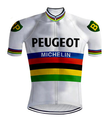 Retro wielershirt peugeot regenboog - redted