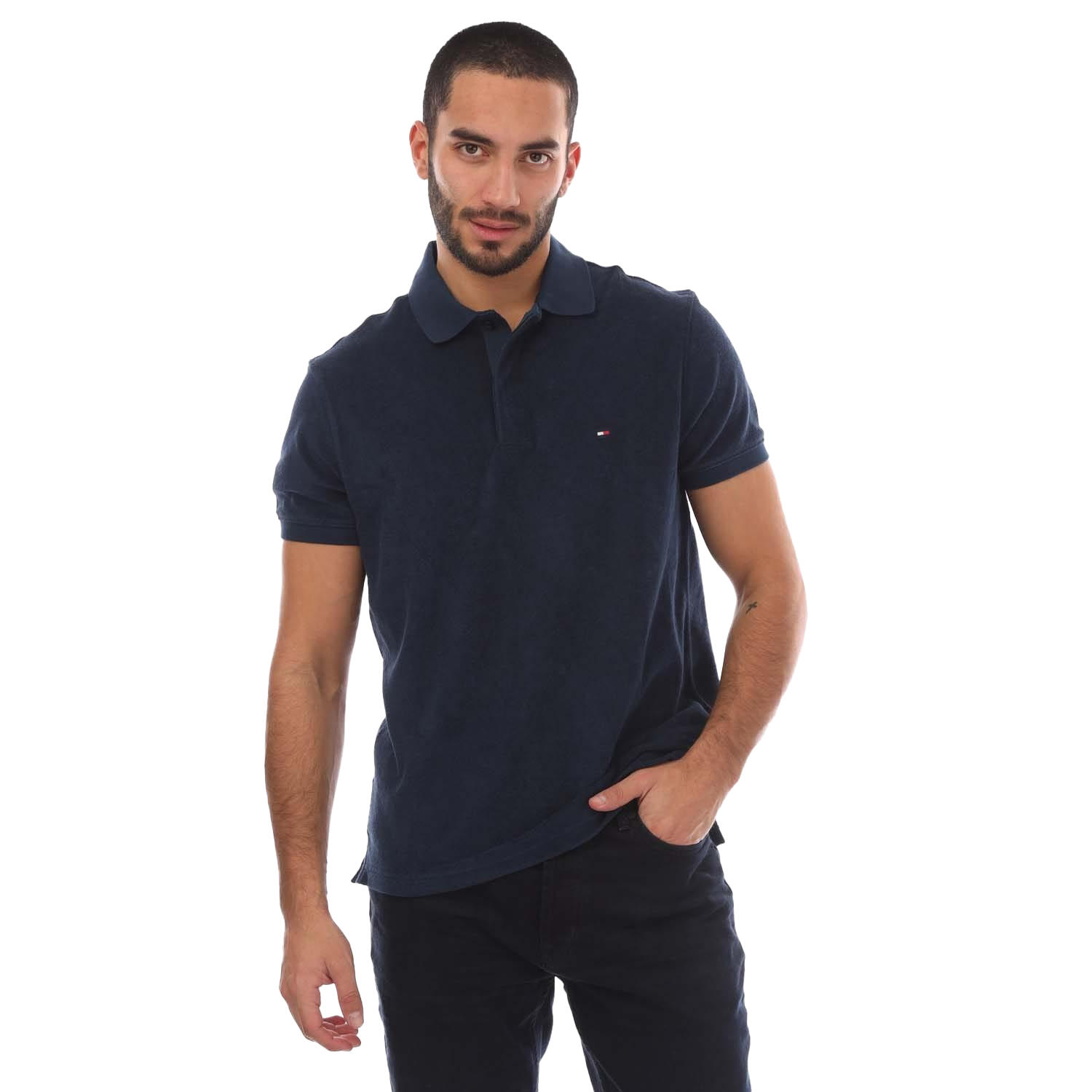 TOMMY HILFIGER Mens MicroTowelling Regular Polo Shirt (Navy)