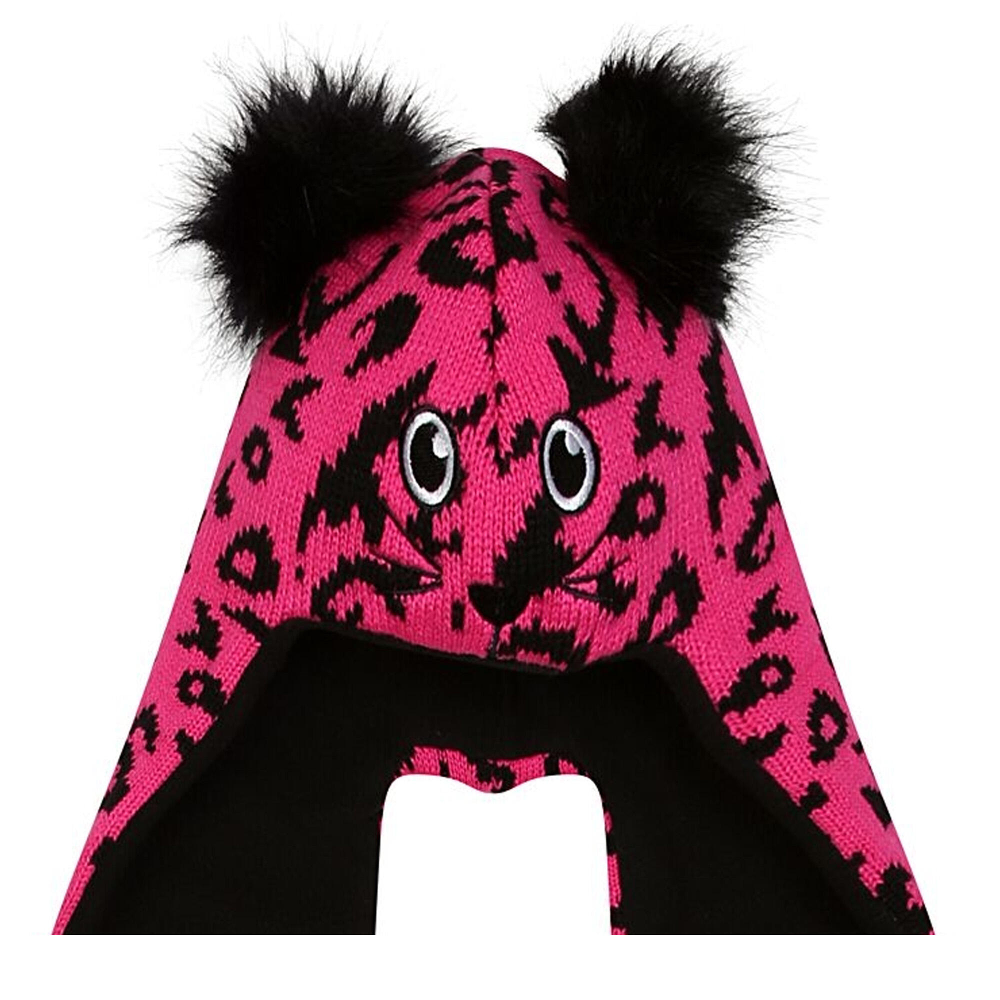 Childrens/Kids Snowplay Leopard Print 3 in 1 Hat Scarf (Pure Pink/Black) 3/4