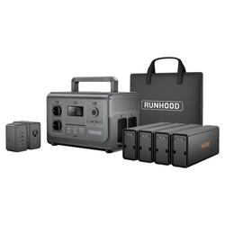 RUNHOOD Station électrique 648Wh + 2 barres d'énergies 648Wh et panneau pliable