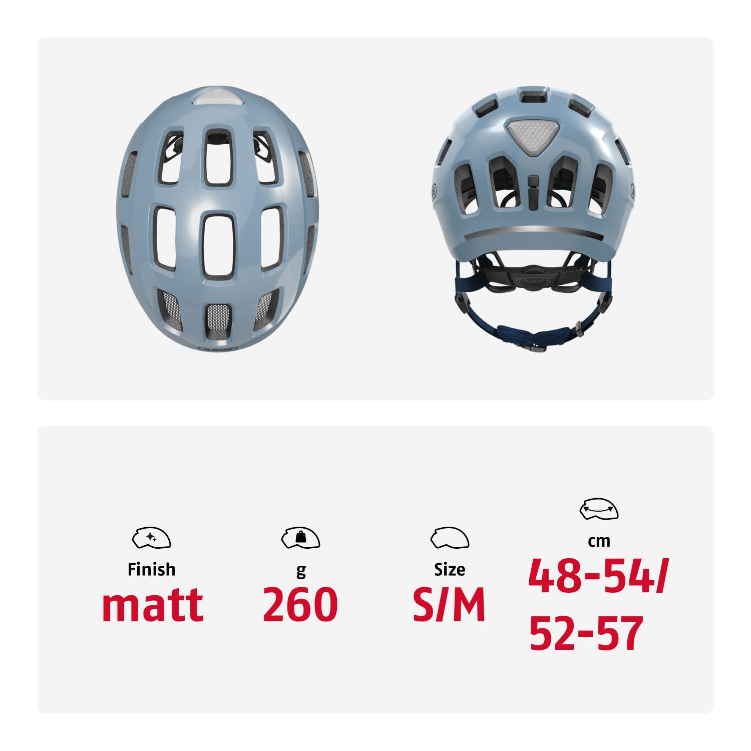 ABUS Casque de vélo Youn-I 2.0 - Avec lumière pour enfants, adolescents et jeunes adultes - Pour filles et garçons - Gris avec motif étoile - Taille M