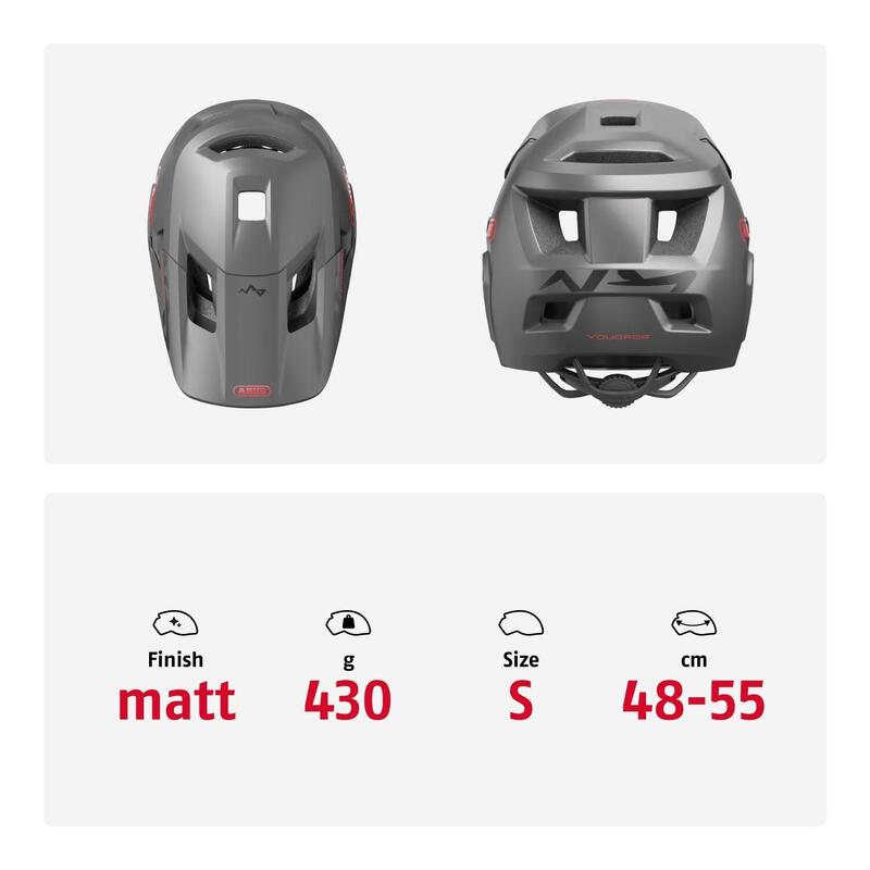 Casca copii MTB Full Face ABUS YouDrop Titanium Silver, S (48-55 cm)