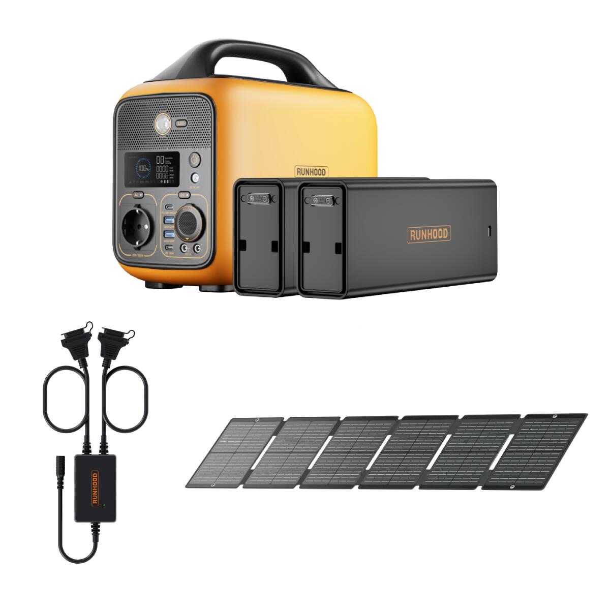 Runhood - Runhood Station Électrique Portable 600w/648wh  Avec Panneau Pliable 100w - Batterie - Gris|orange - Decathlon