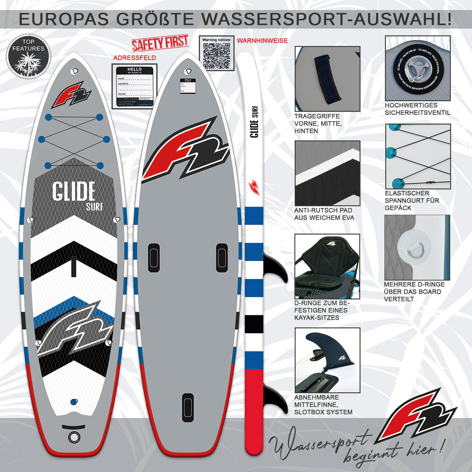 F2  SUP Stand Up Paddle Board Glide Surf  11'7''  Grau 4/7