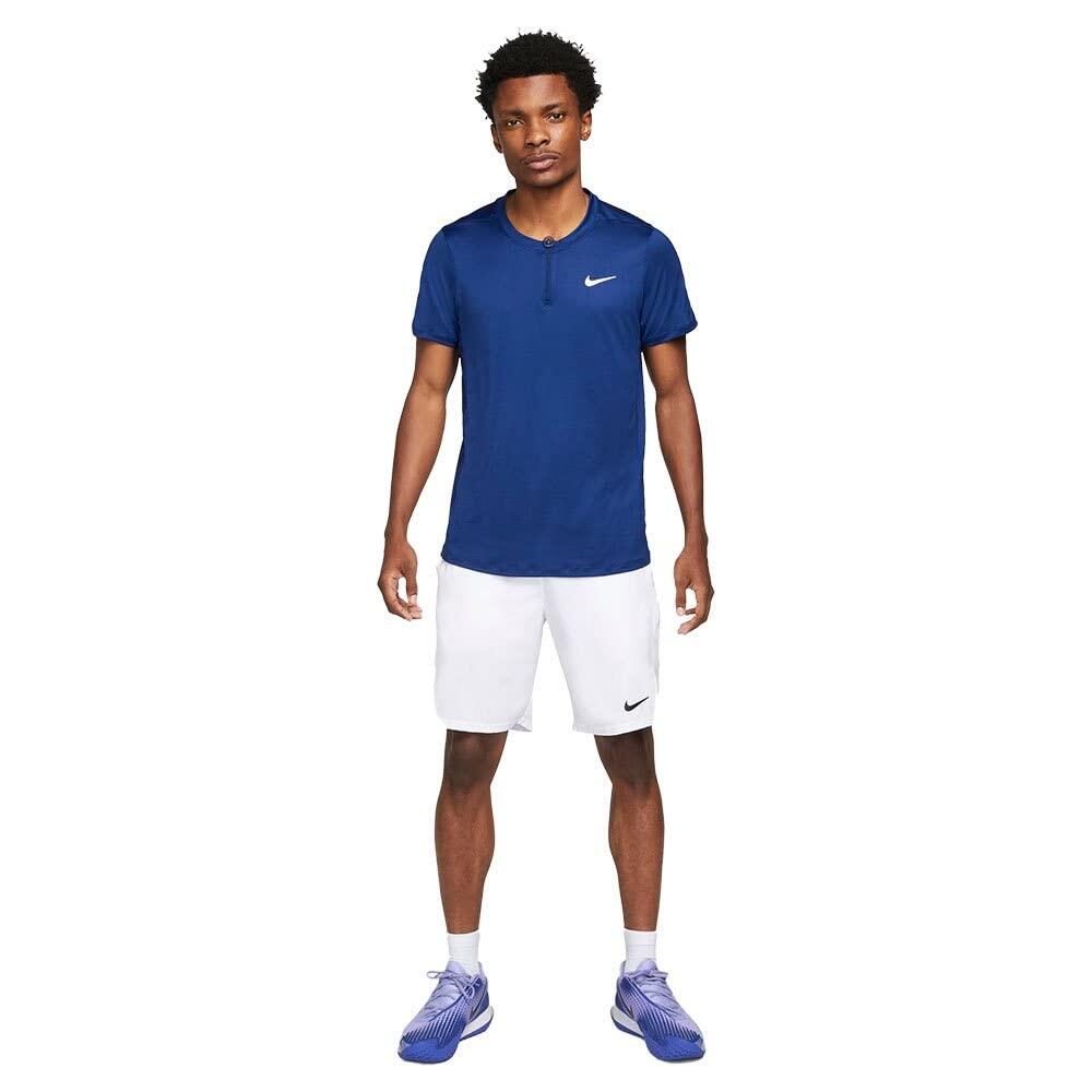 Polo Nike Court Dri-Fit Advantage à Manches Courtes en Bleu Royal et Blanc 3/4