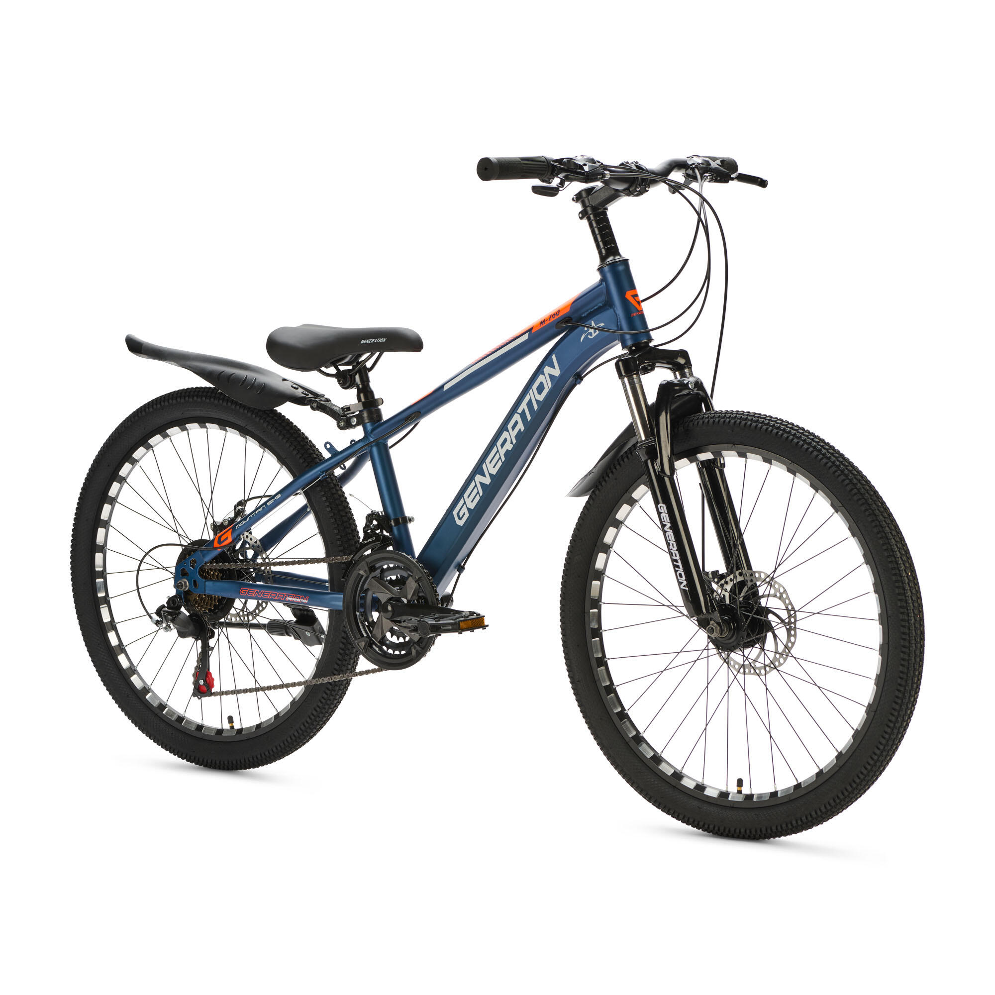 Generation M-760 mountainbike 24 inch – Blauw met spatborden 3/4