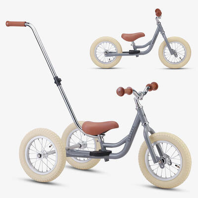 Køvapää 2-in-1 loopfiets & driewieler met duwstang – loopfiets - grijs