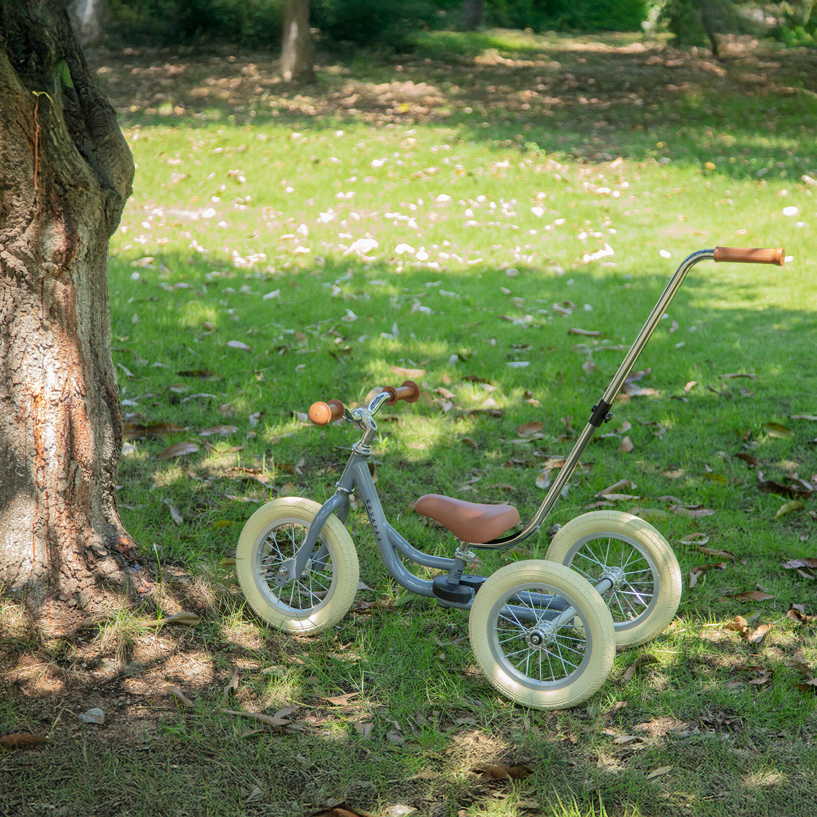2-in-1 loopfiets & driewieler met duwstang - Loopfiets - Krijt grijs