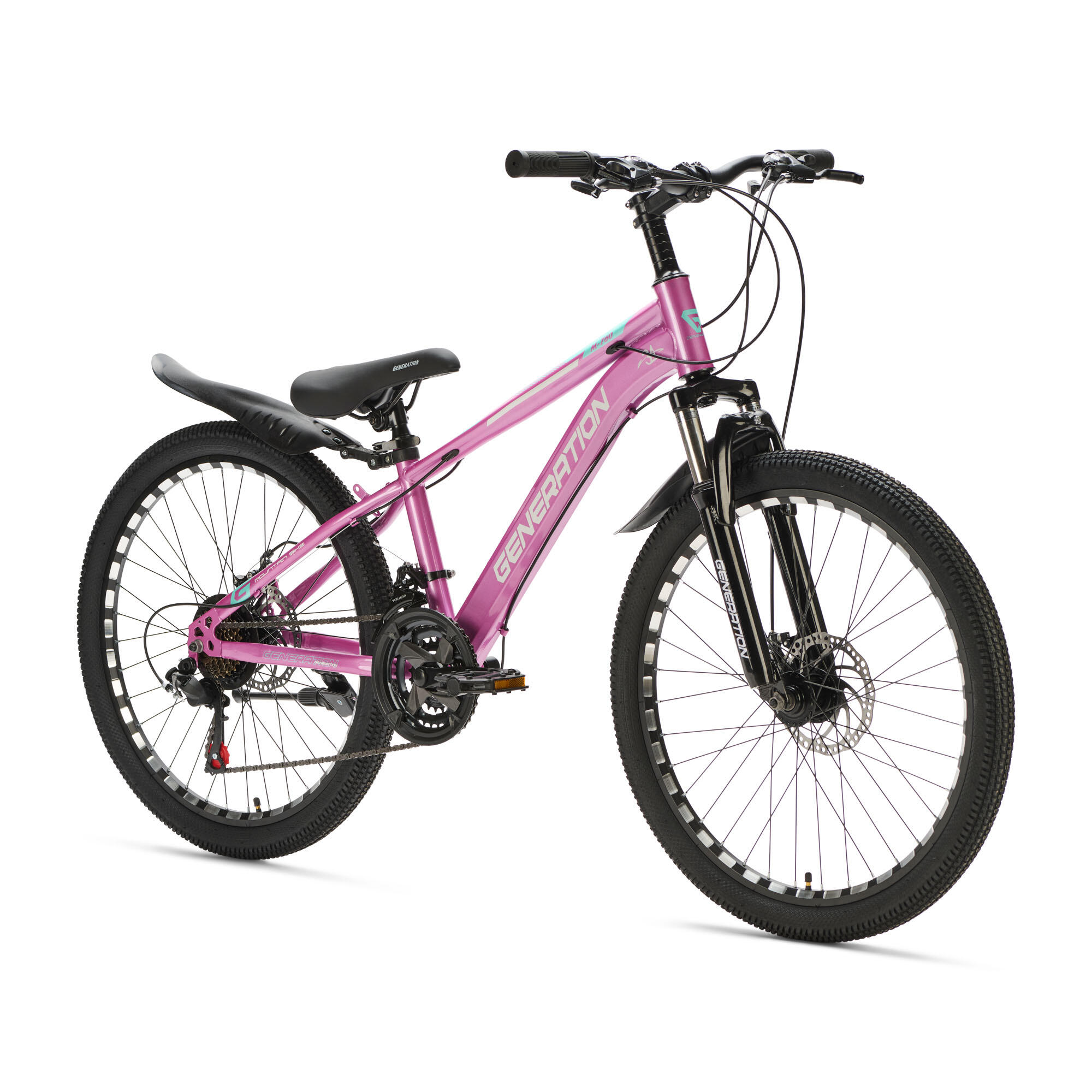 Generation M-760 mountainbike 24 inch – Roze met spatborden 3/4