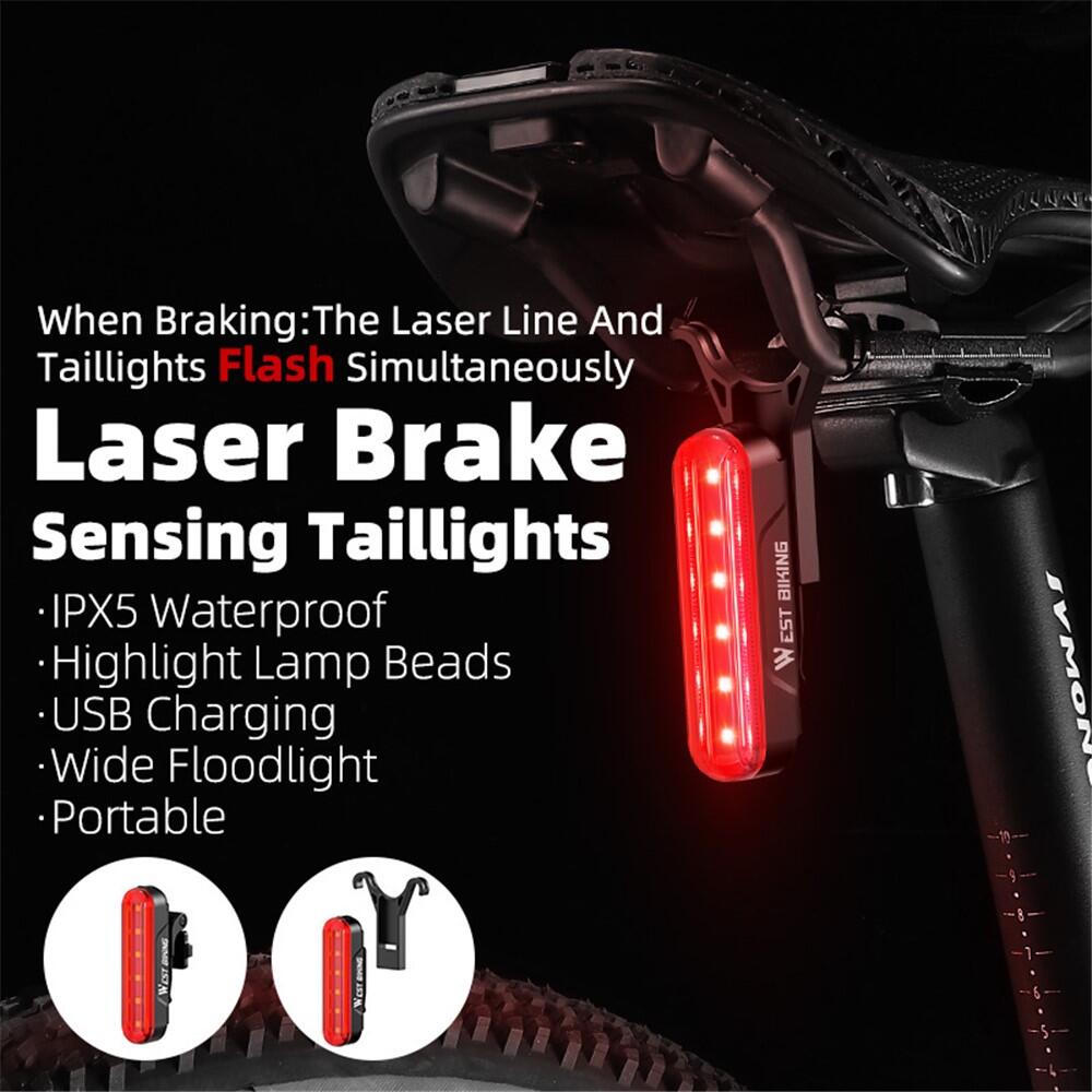 Feu arrière WEST BIKING LD80-s, capteur de freinage, 3 modes, lampe stop 4/7