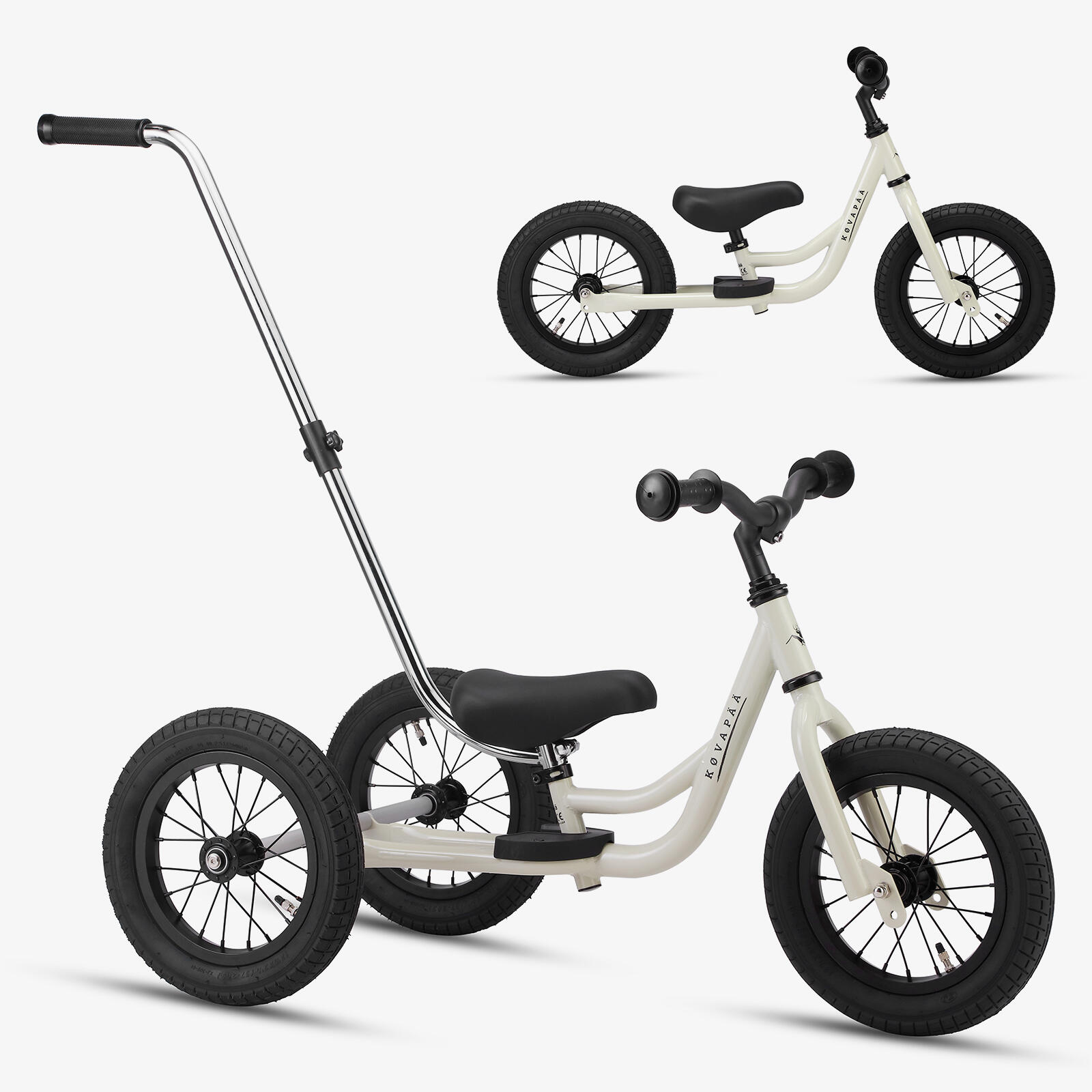 KOVAPAA Køvapää 2-in-1 loopfiets & driewieler met duwstang – Loopfiets - Beige
