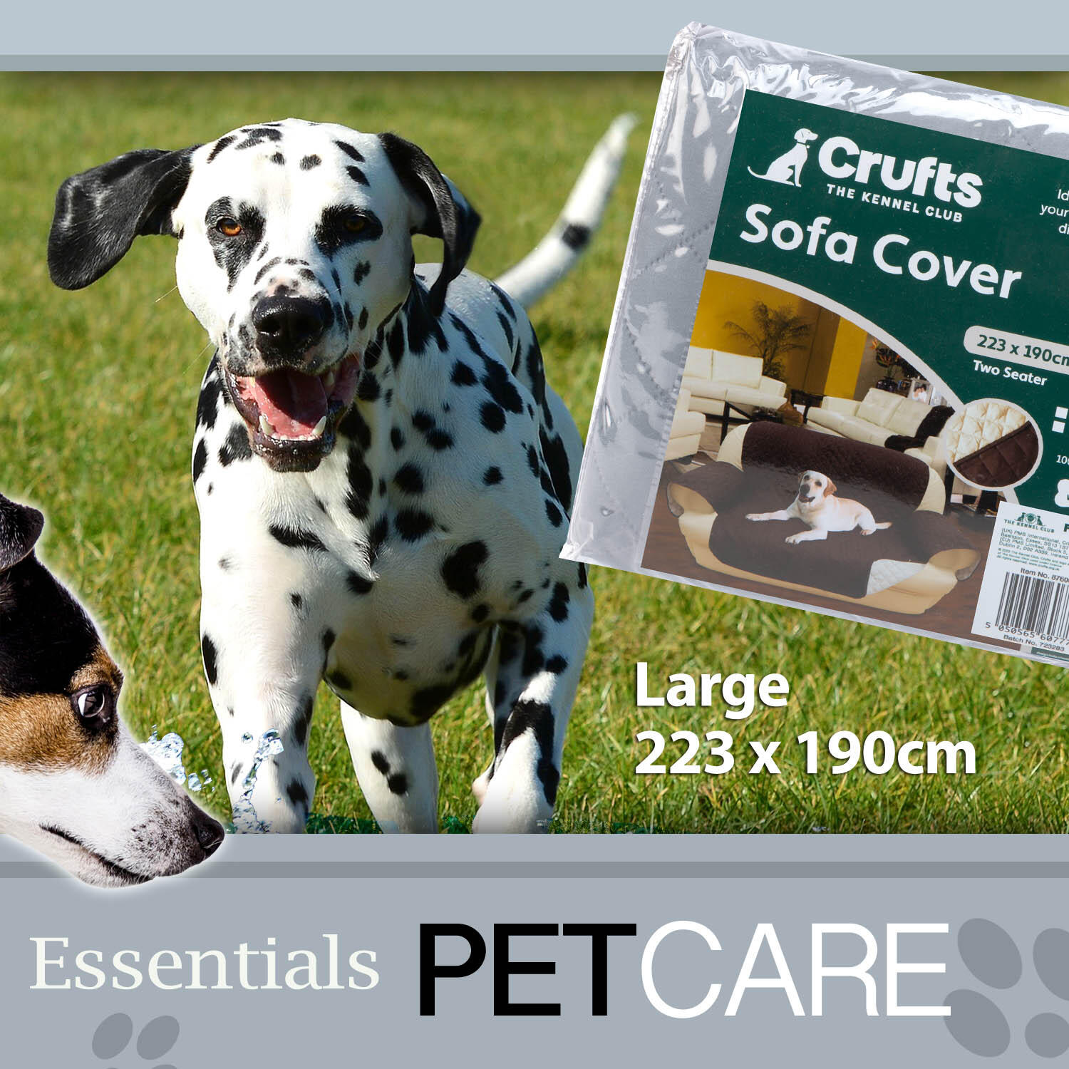 Crufts- 2 Seat Sofa Cover- Pets Sofa Cover, Grey and Beige, 223 x 190cm 3/7