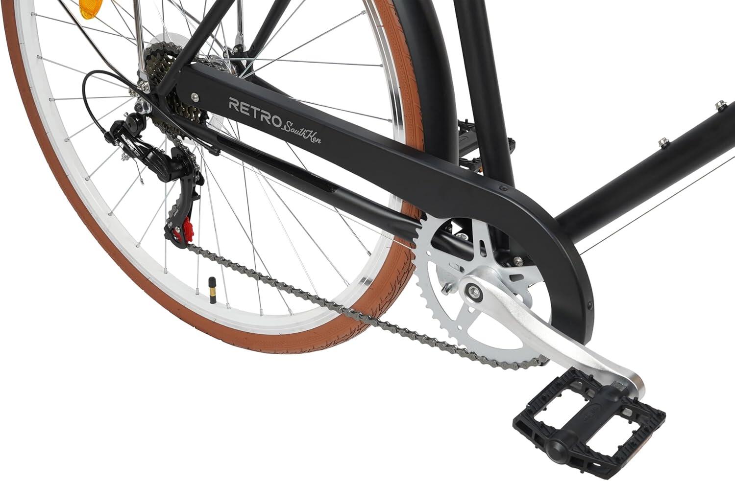 Southken - Bicicleta retrô 28” 7V, bagageiro e ajustável. Black Deluxe 5/7