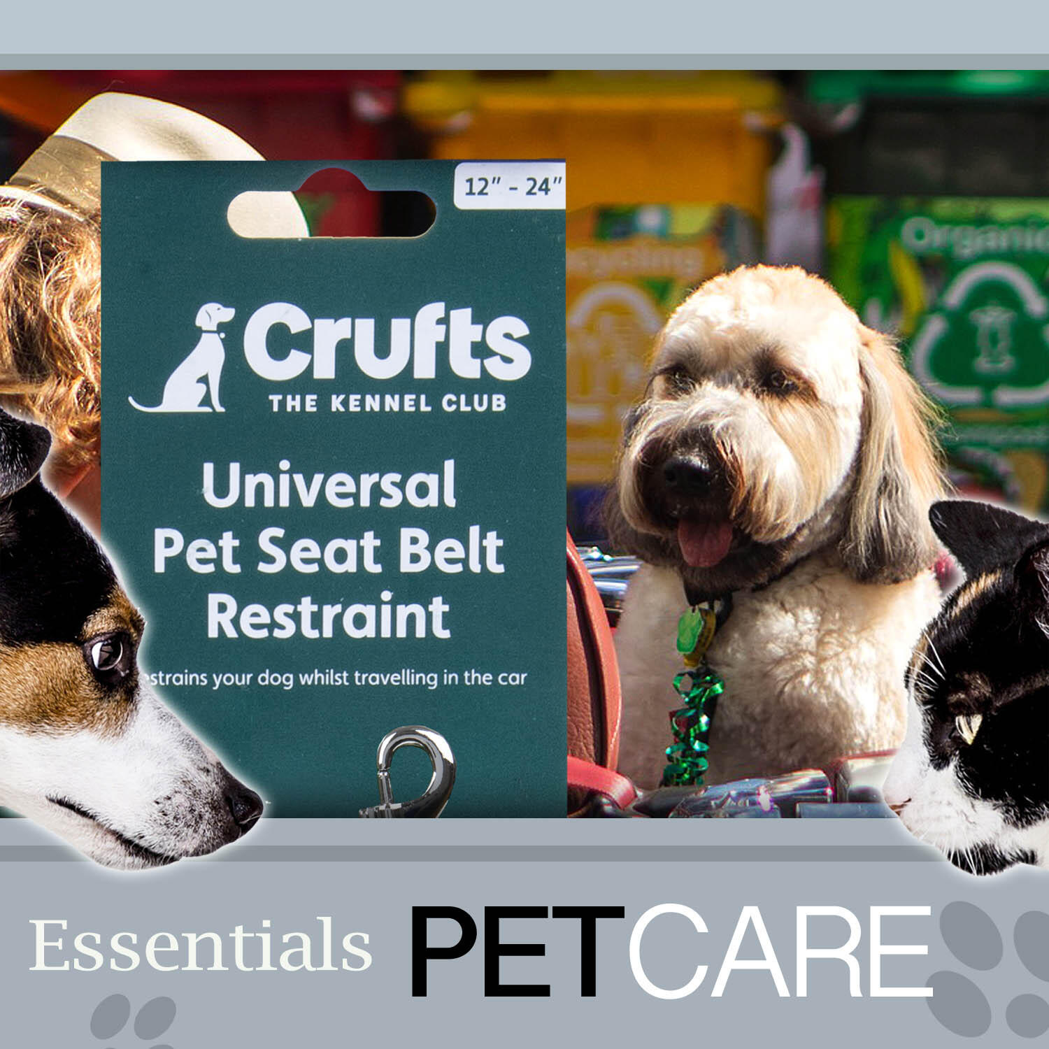 Crufts -Universal Pet Seat Belt Travel Restraint 3 Assorted Car Buckles 5/7