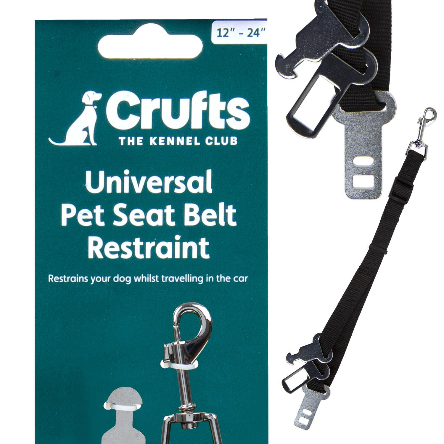 Crufts -Universal Pet Seat Belt Travel Restraint 3 Assorted Car Buckles 1/7
