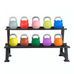 Pack 8 Kettlebells Compétition 4–24KG (100KG) + Rack Métallique