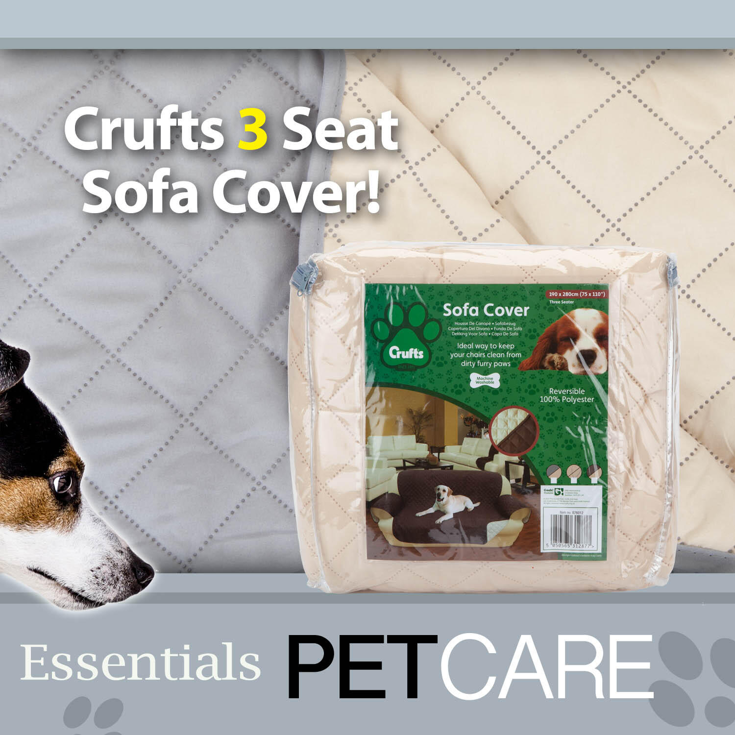 Crufts- 3 Seat Sofa Cover- Pets Sofa Cover, Cream, 280 x 190cm 2/7