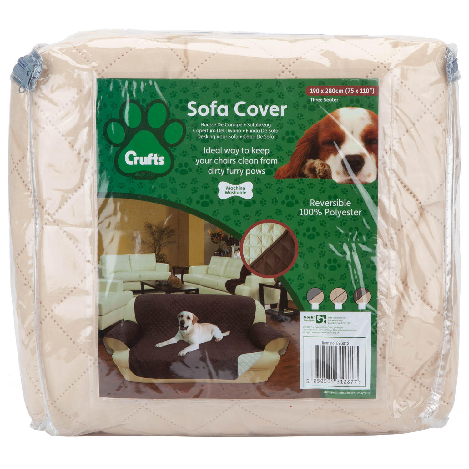 Crufts- 3 Seat Sofa Cover- Pets Sofa Cover, Cream, 280 x 190cm 1/7