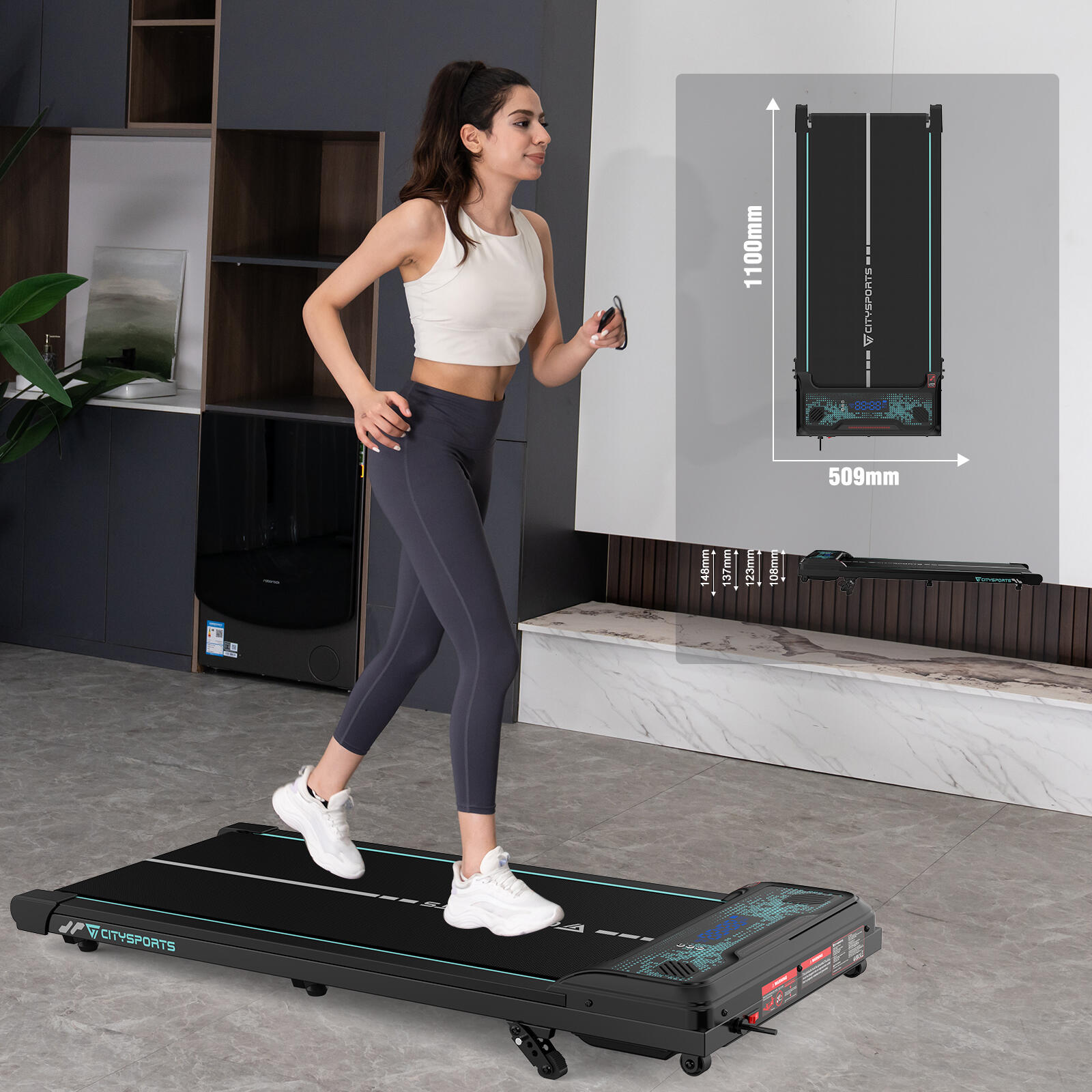 Tapis de Marche Inclinable 13.41%-3 Positions.440W,6.0km/h,Bluetooth,Lumière LED 4/6