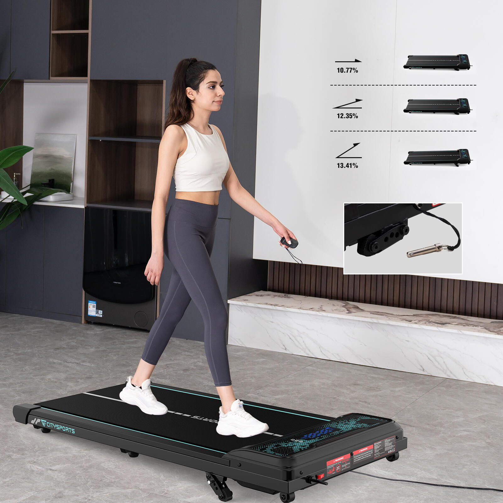 Tapis de Marche Inclinable 13.41%-3 Positions.440W,6.0km/h,Bluetooth,Lumière LED 2/6