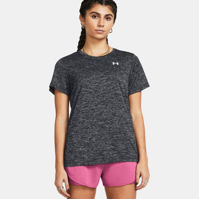 Dames t-shirt ua tech™ twist under armour zwart en wit