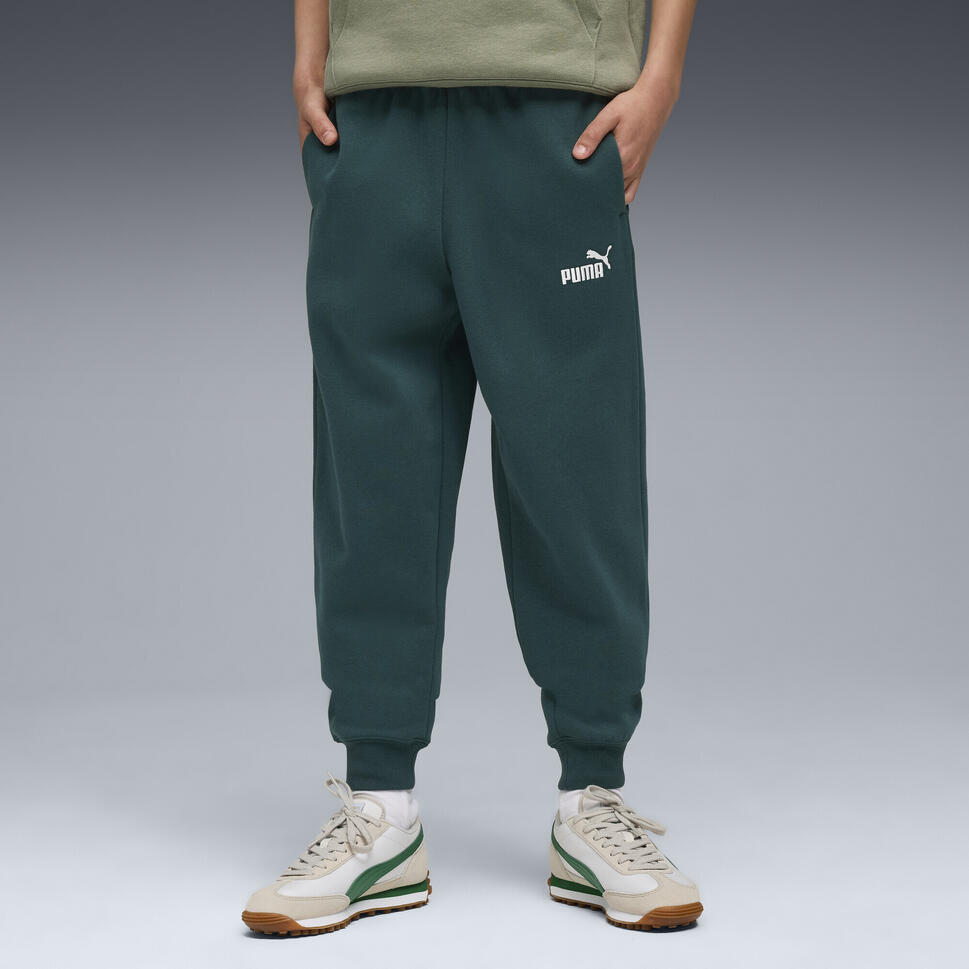 Młodzieżowe polarowe spodnie dresowe ESS z logo No. 1 PUMA Green Terrain