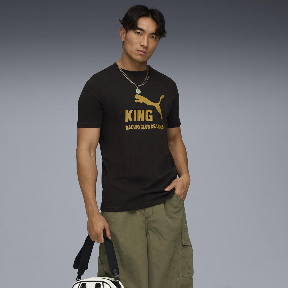 Męska koszulka z logo RC Lens KING PUMA Black Matte Gold Beige