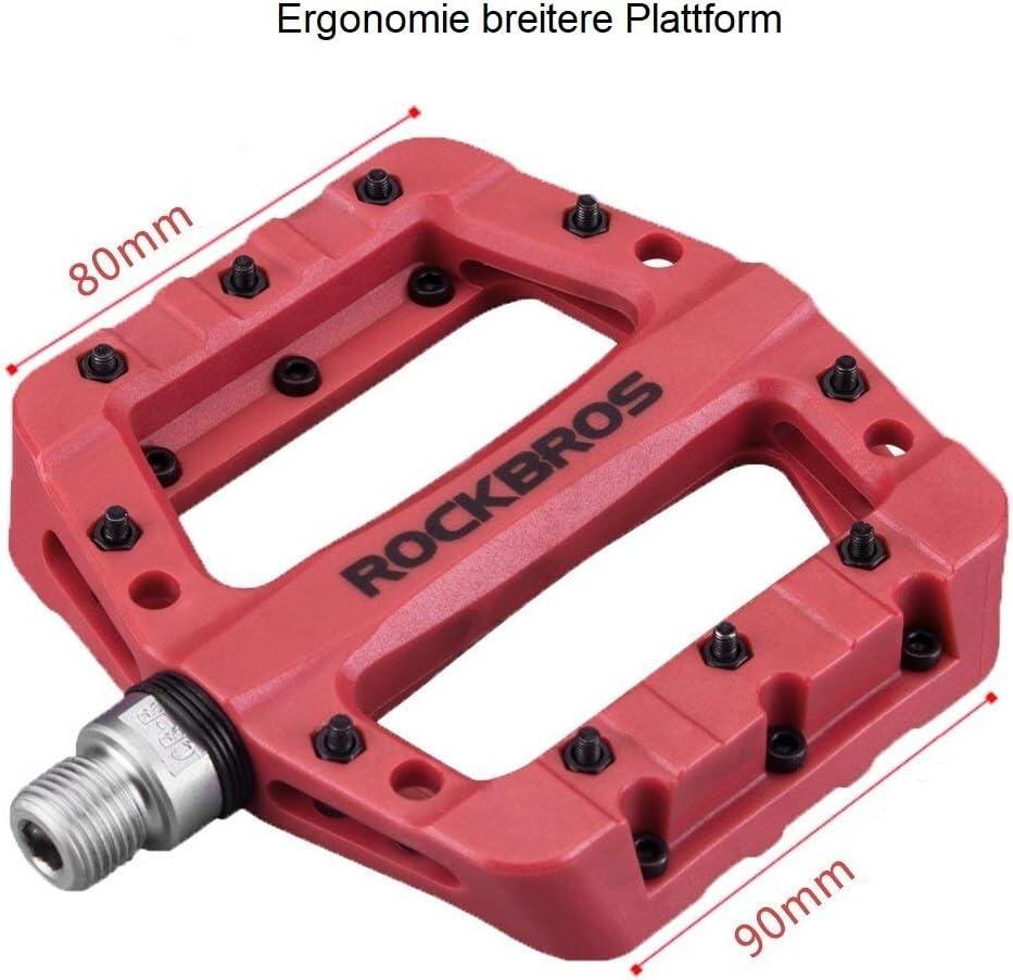 ROCKBROS Pédales Vélo VTT BMX Large, Paires de Pédales Plates 5/8