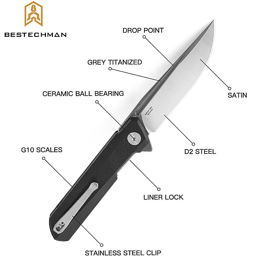 Bestechman Couteau de Poche Dundee Noir G10 D2 GT 5/7