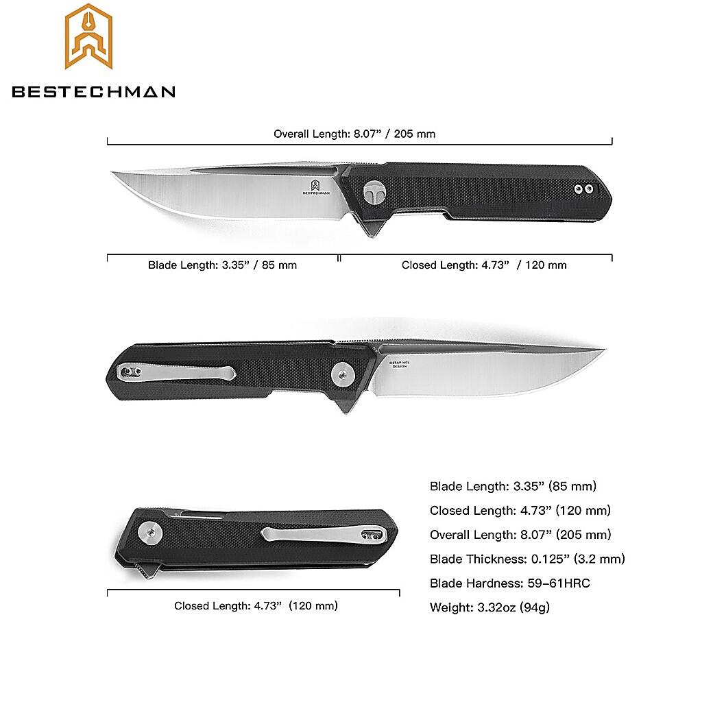 Bestechman Couteau de Poche Dundee Noir G10 D2 GT 6/7