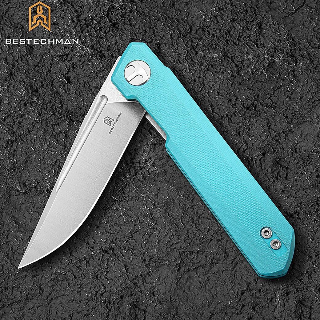Bestechman Couteau de Poche Mini Dundee Bleu Tiffany G10 D2 5/7