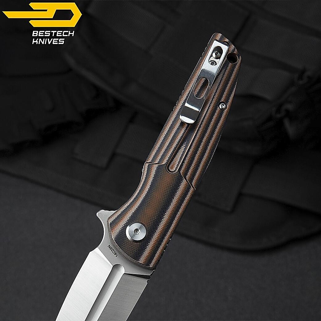 Canivete Bestech Fin Preto Laranja Bege G10 14C28N 6/7