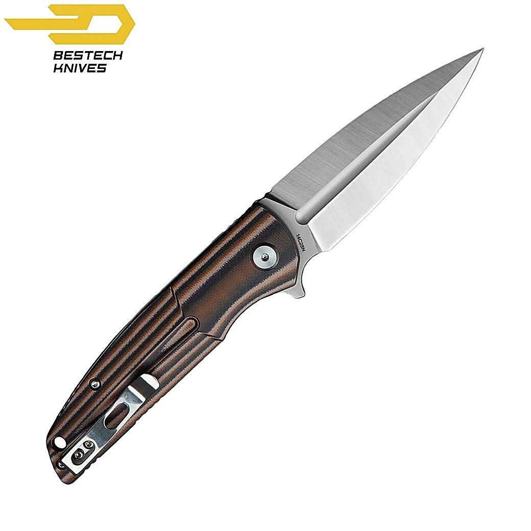 Canivete Bestech Fin Preto Laranja Bege G10 14C28N 3/7