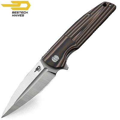 Bestech Couteau de Poche Fin Noir Orange Beige G10 14C28N