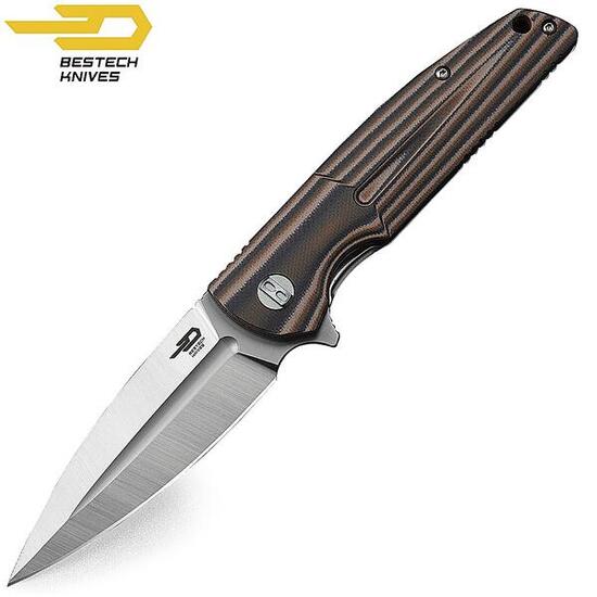 Bestech Couteau de Poche Fin Noir Orange Beige G10 14C28N