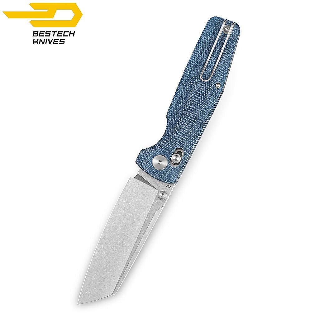 Bestech Couteau de Poche Slasher Bleu Micarta D2 4/7