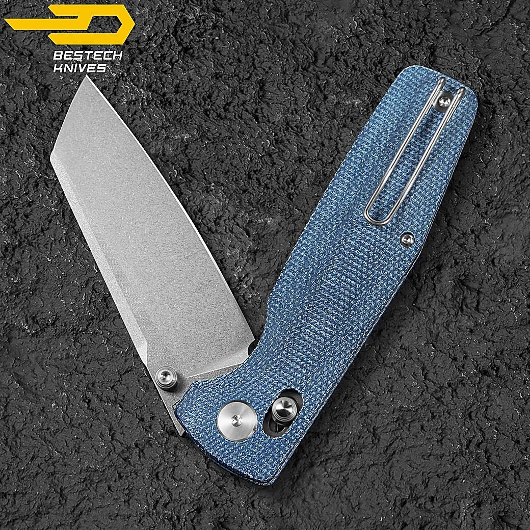 Bestech Couteau de Poche Slasher Bleu Micarta D2 5/7
