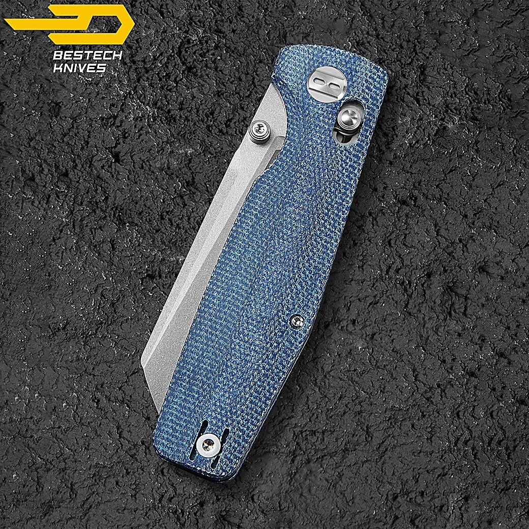 Bestech Couteau de Poche Slasher Bleu Micarta D2 6/7
