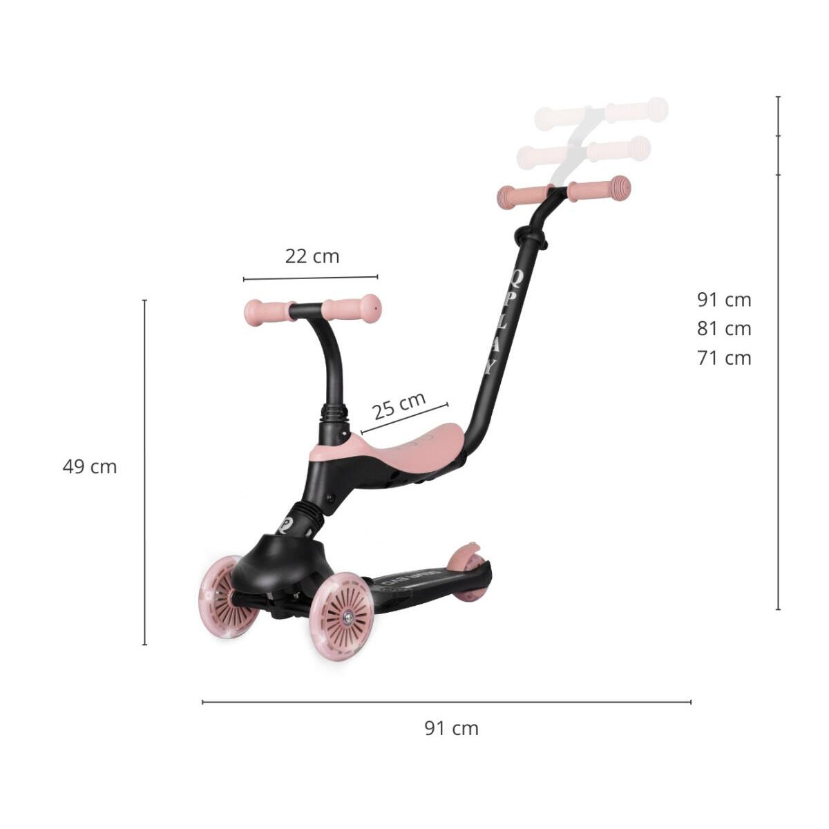 Trottinette Qplay Sema Evo 3-en-1 Rose Corail 2/6