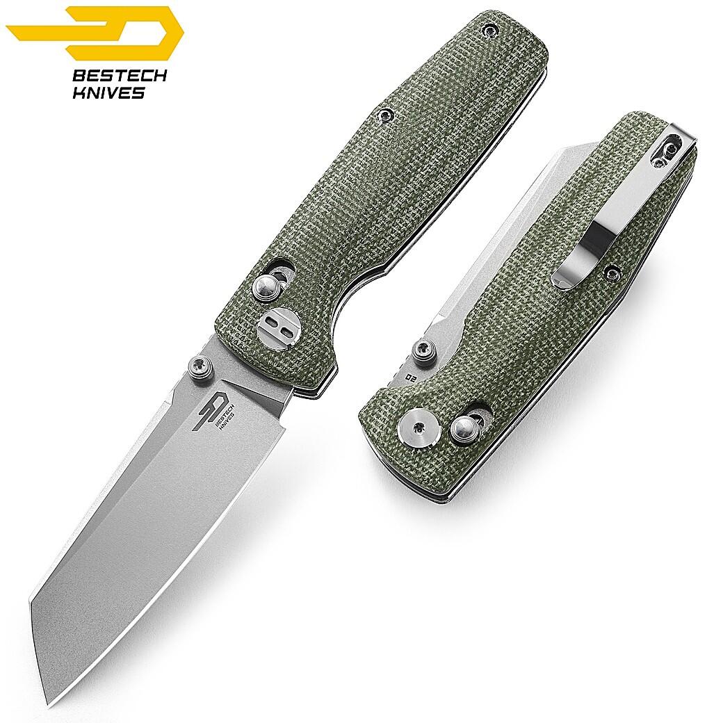 Bestech Couteau de Poche Slasher Vert Micarta D2 4/7