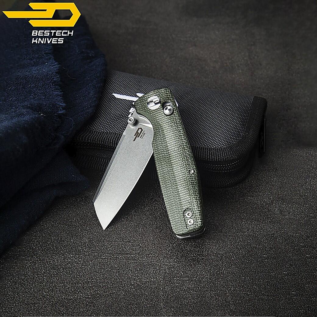 Bestech Couteau de Poche Slasher Vert Micarta D2 5/7