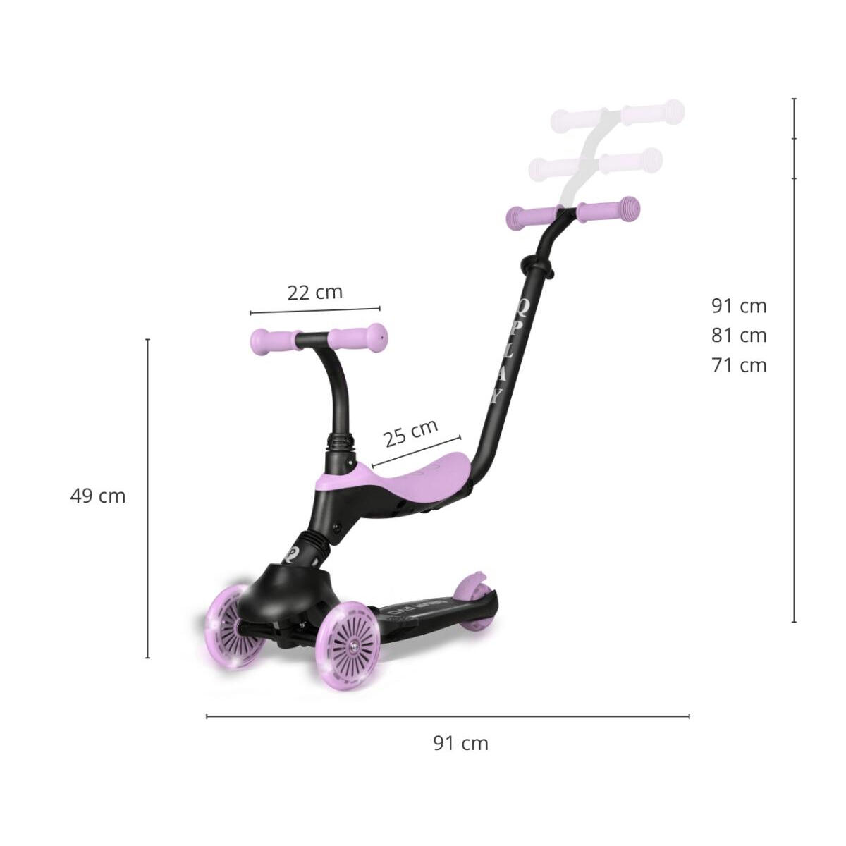 Trottinette Qplay Sema Evo 3-en-1 Violet 3/6