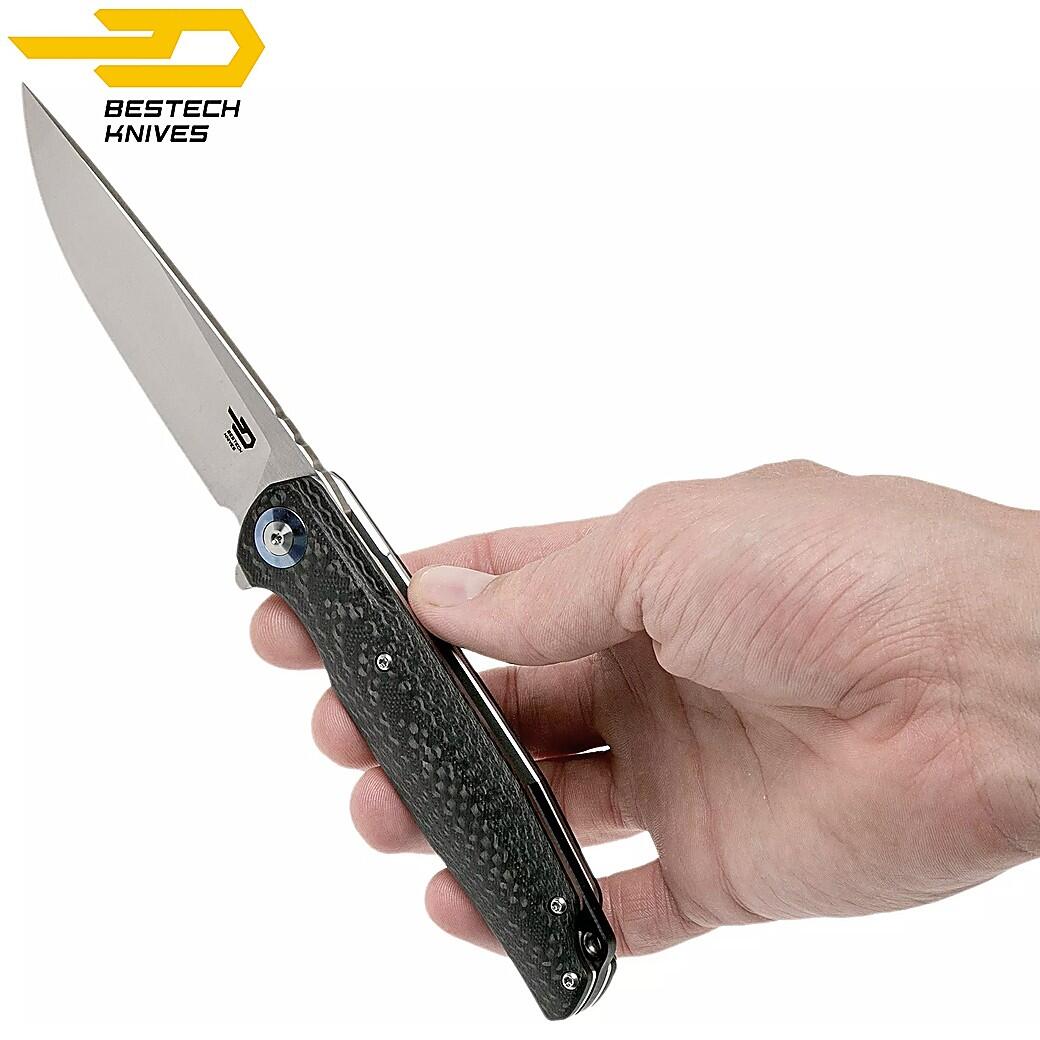 Bestech Navalha Ascot Fibra de Carbono Preta G10 D2 4/7