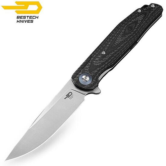 Bestech Couteau de Poche Ascot Fibre de Carbone Noir G10 D2