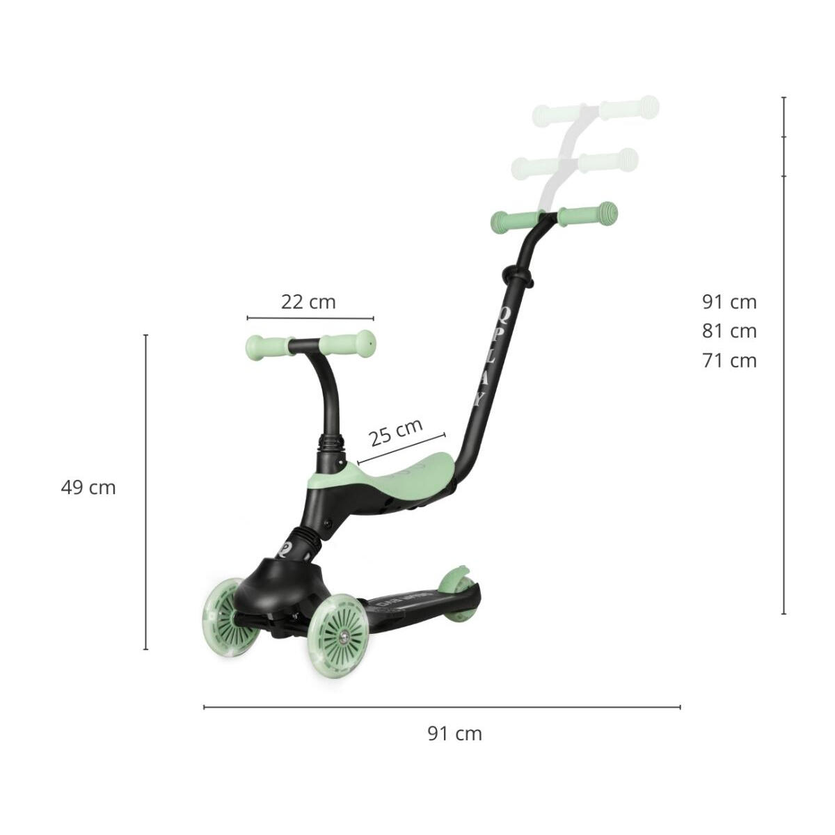 Trottinette Qplay Sema Evo 3-en-1 Vert 2/6