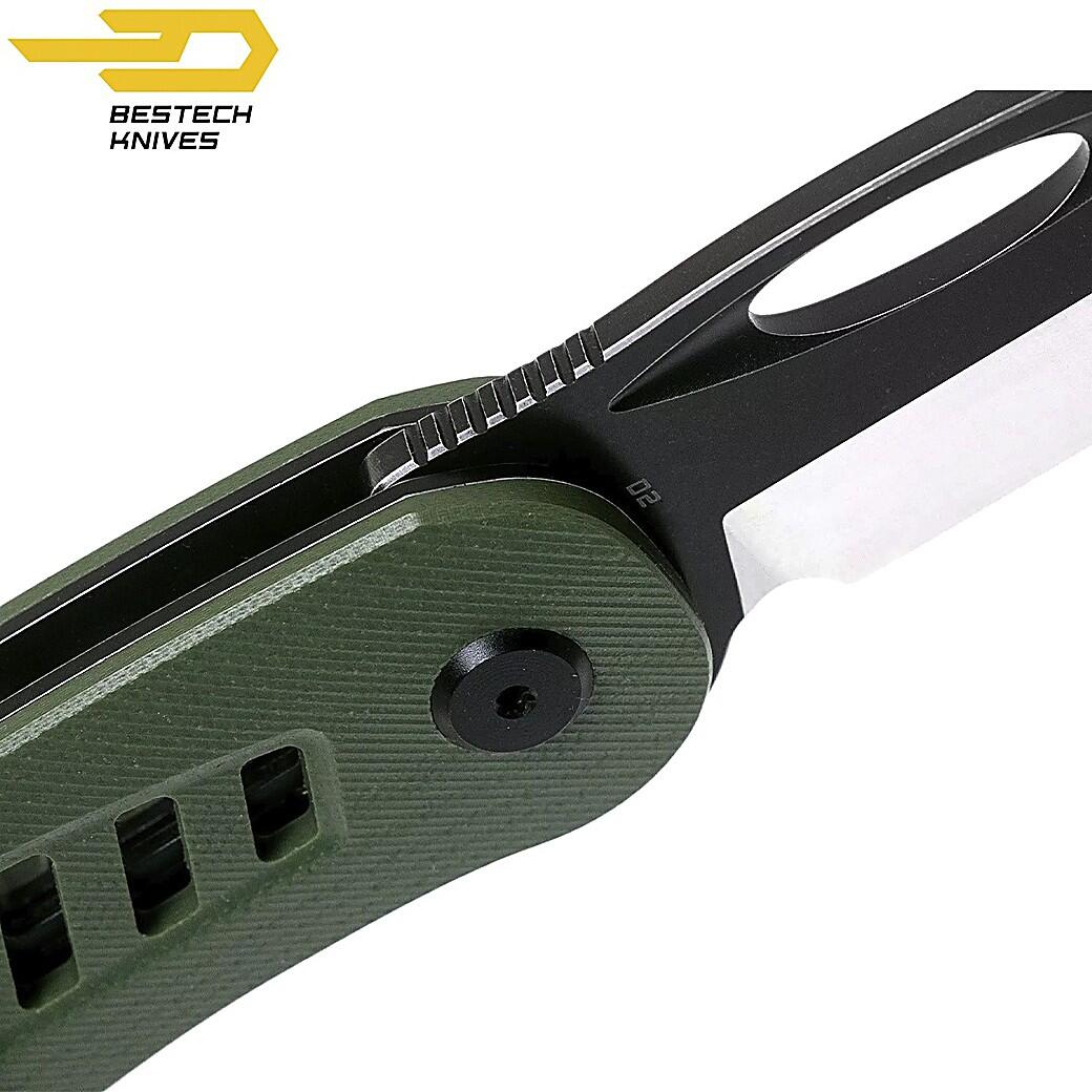 Bestech Couteau de Poche Explorer Vert Armee G10 D2 4/7