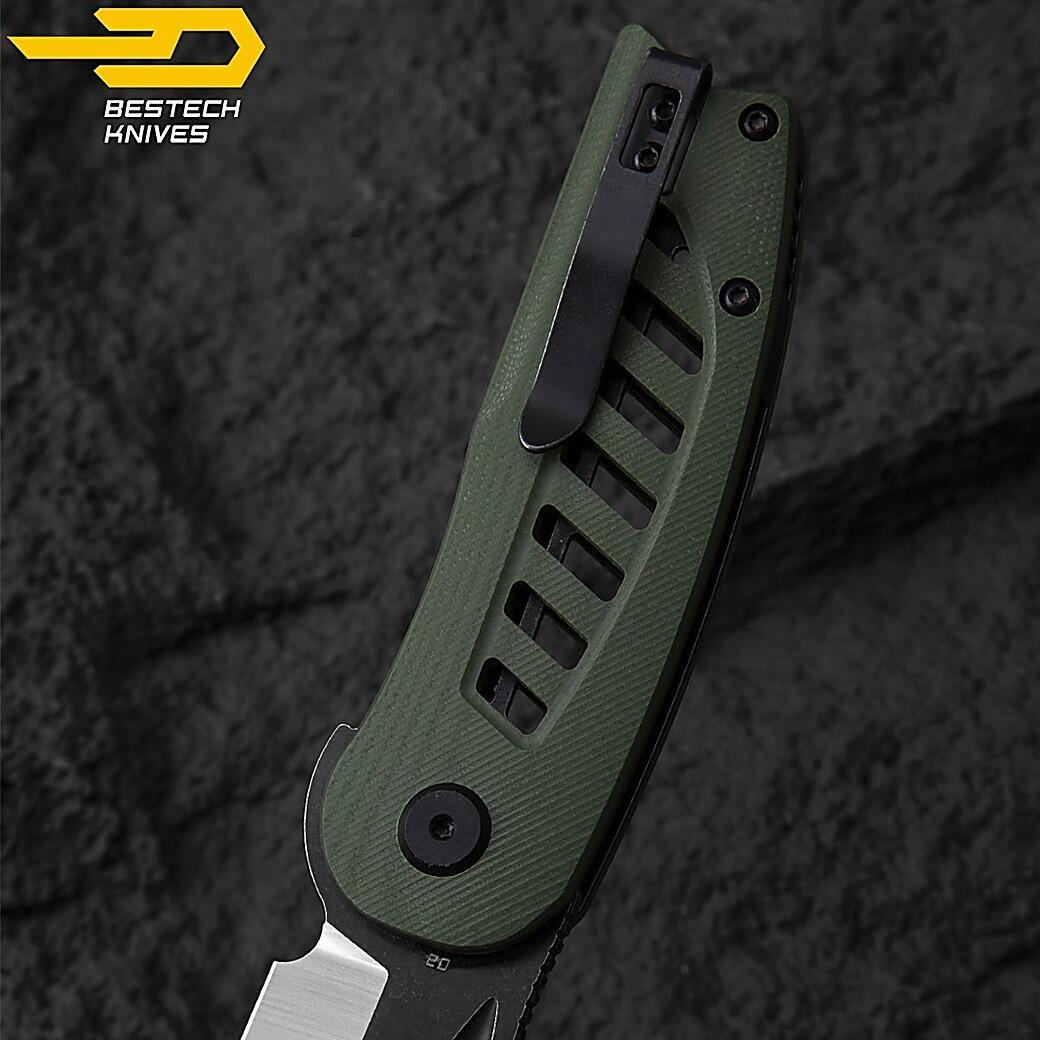 Bestech Couteau de Poche Explorer Vert Armee G10 D2 7/7