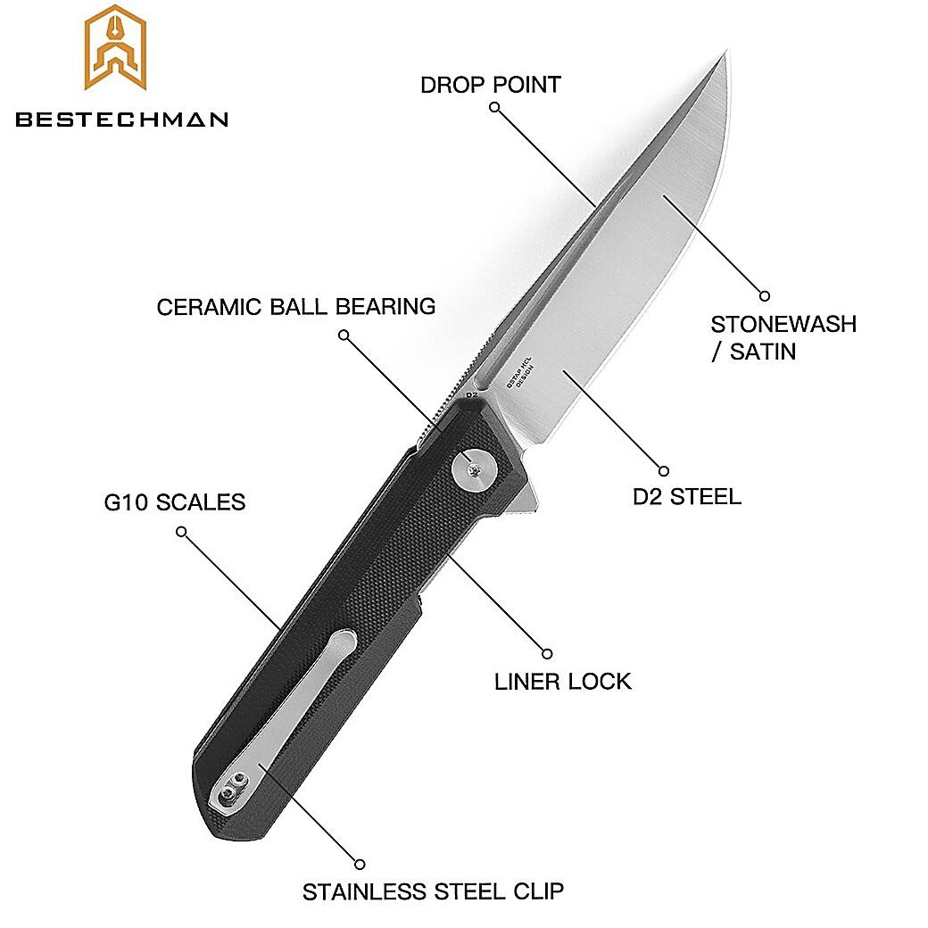 Bestechman Couteau de Poche Dundee Noir G10 D2 5/7
