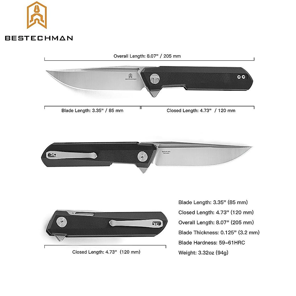 Bestechman Couteau de Poche Dundee Noir G10 D2 6/7