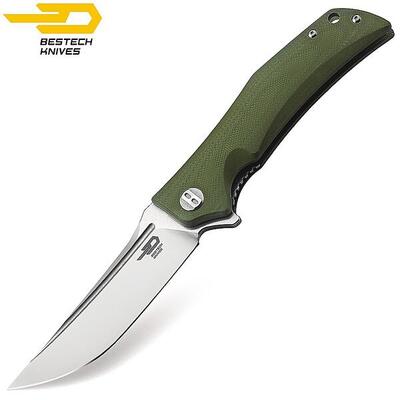 Bestech Couteau de Poche Scimitar Vert Armee G10 D2